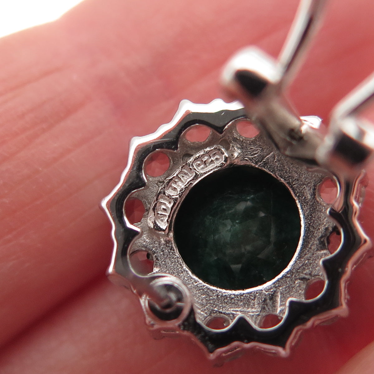 925 Sterling Silver Vintage Real Emerald & White Topaz Omega Back Earrings