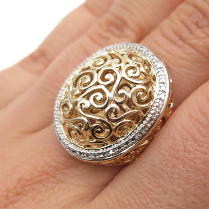 ROSS SIMONS 925 Sterling Silver Gold Plated Real Diamond Accent Ring Size 7.25