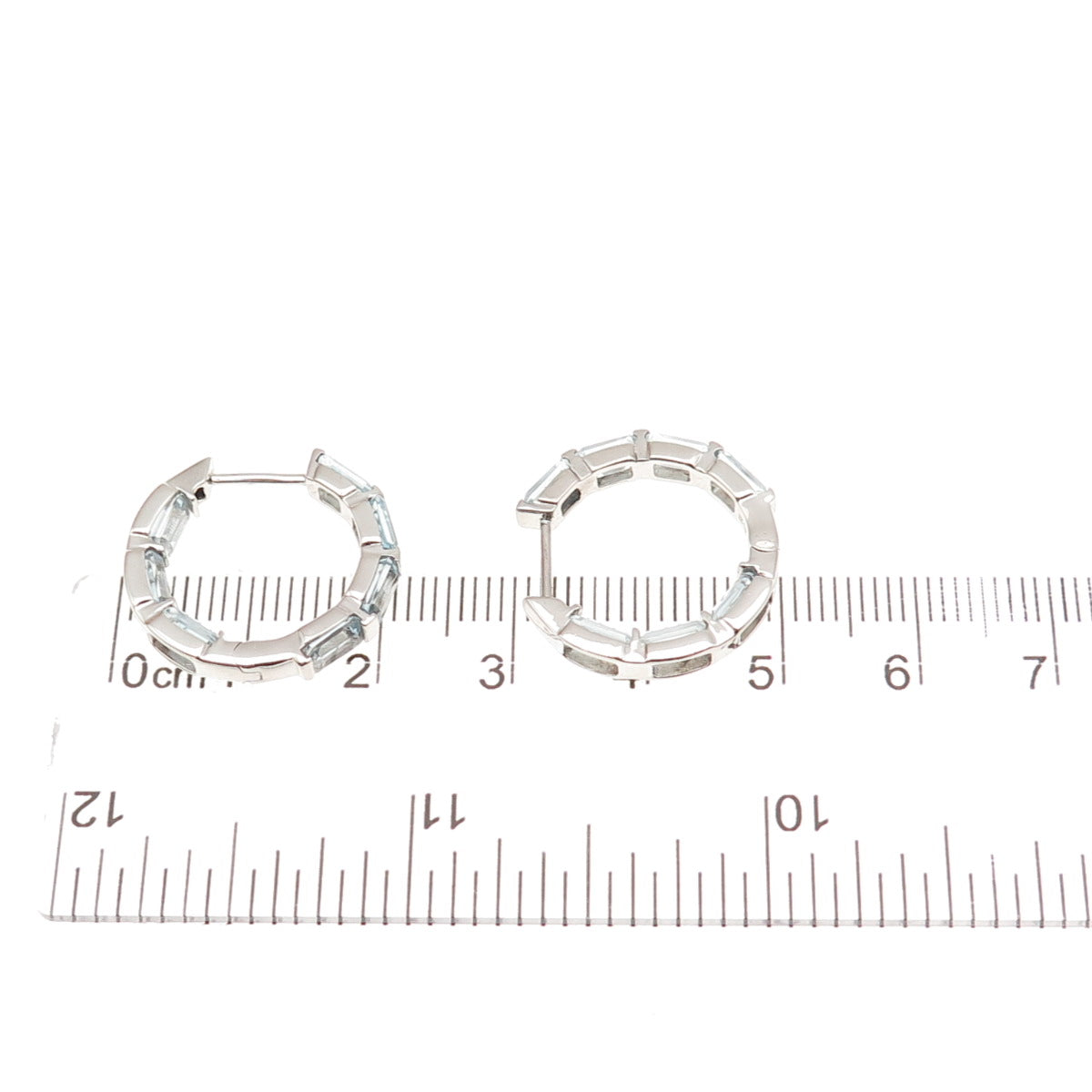 925 Sterling Silver Real Emerald-Cut Blue Topaz Hoop Earrings