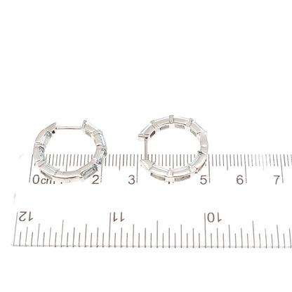 925 Sterling Silver Real Emerald-Cut Blue Topaz Hoop Earrings