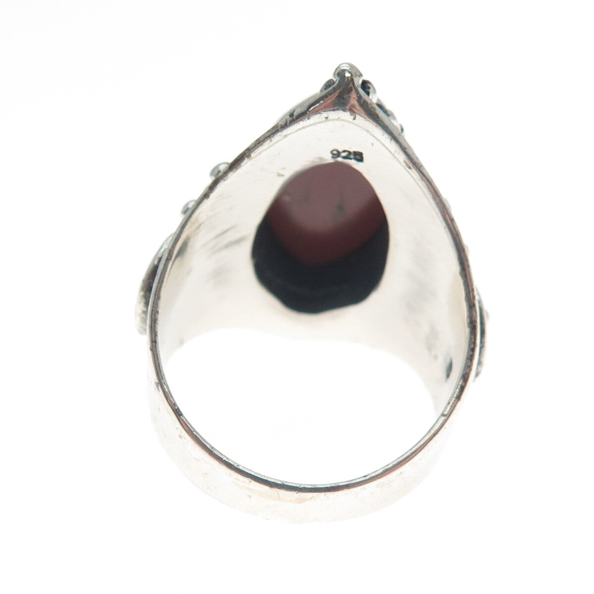 925 Sterling Silver Vintage Real Red Jasper Spiral Beaded Oxidized Ring Size 10