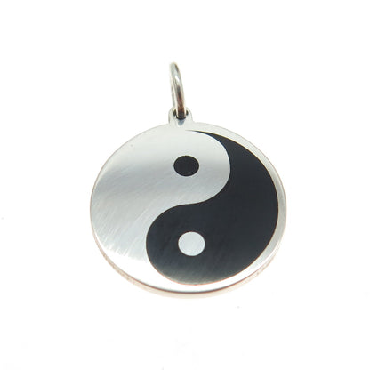 925 Sterling Silver Black Enamel Yin Yang Round Tag Minimalist Charm Pendant