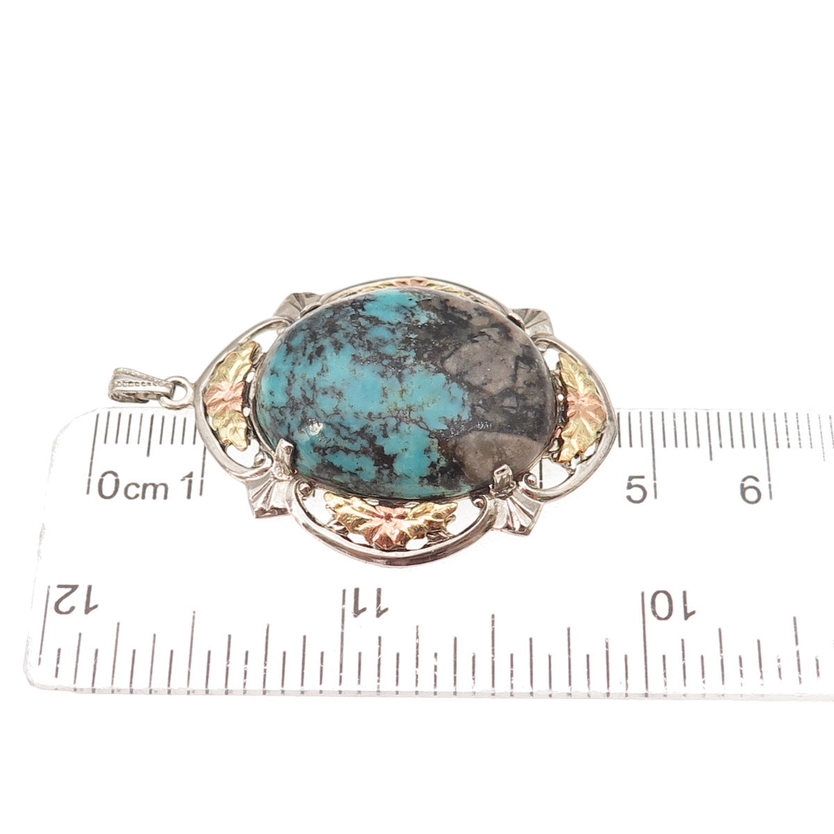 L.S. Peterson Co. 925 Sterling 10K Gold Antique Art Deco Real Turquoise Pendant