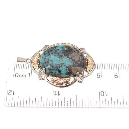 L.S. Peterson Co. 925 Sterling 10K Gold Antique Art Deco Real Turquoise Pendant