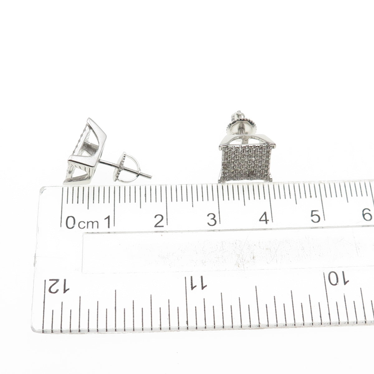 925 Sterling Silver Round-Cut C Z Square Stud Earrings