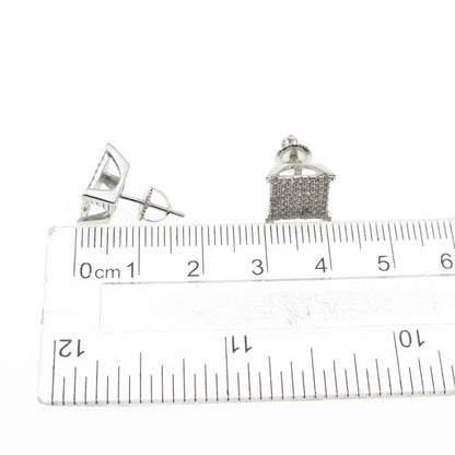 925 Sterling Silver Round-Cut C Z Square Stud Earrings