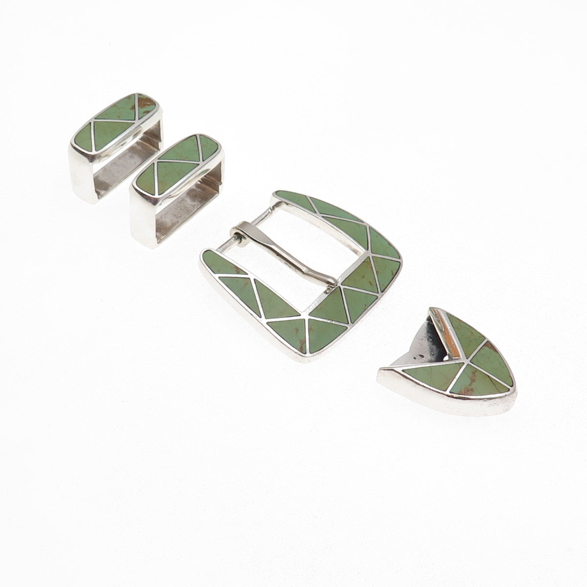 Douglas Magnus Heartline Santa Fe Old Pawn Sterling Turquoise Belt Buckle Set