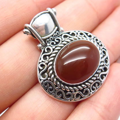 925 Sterling Silver Vintage Real Carnelian Gemstone Swirl Slide Pendant