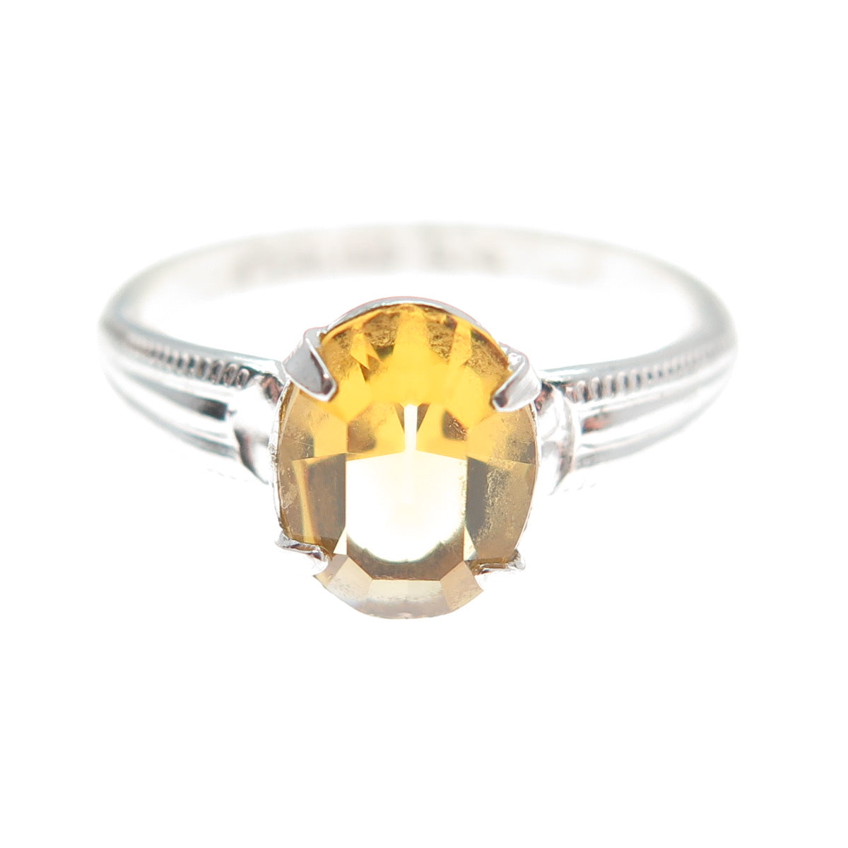 925 Sterling Silver Antique Art Deco B-G Real Oval-Cut Citrine Ring Size 5