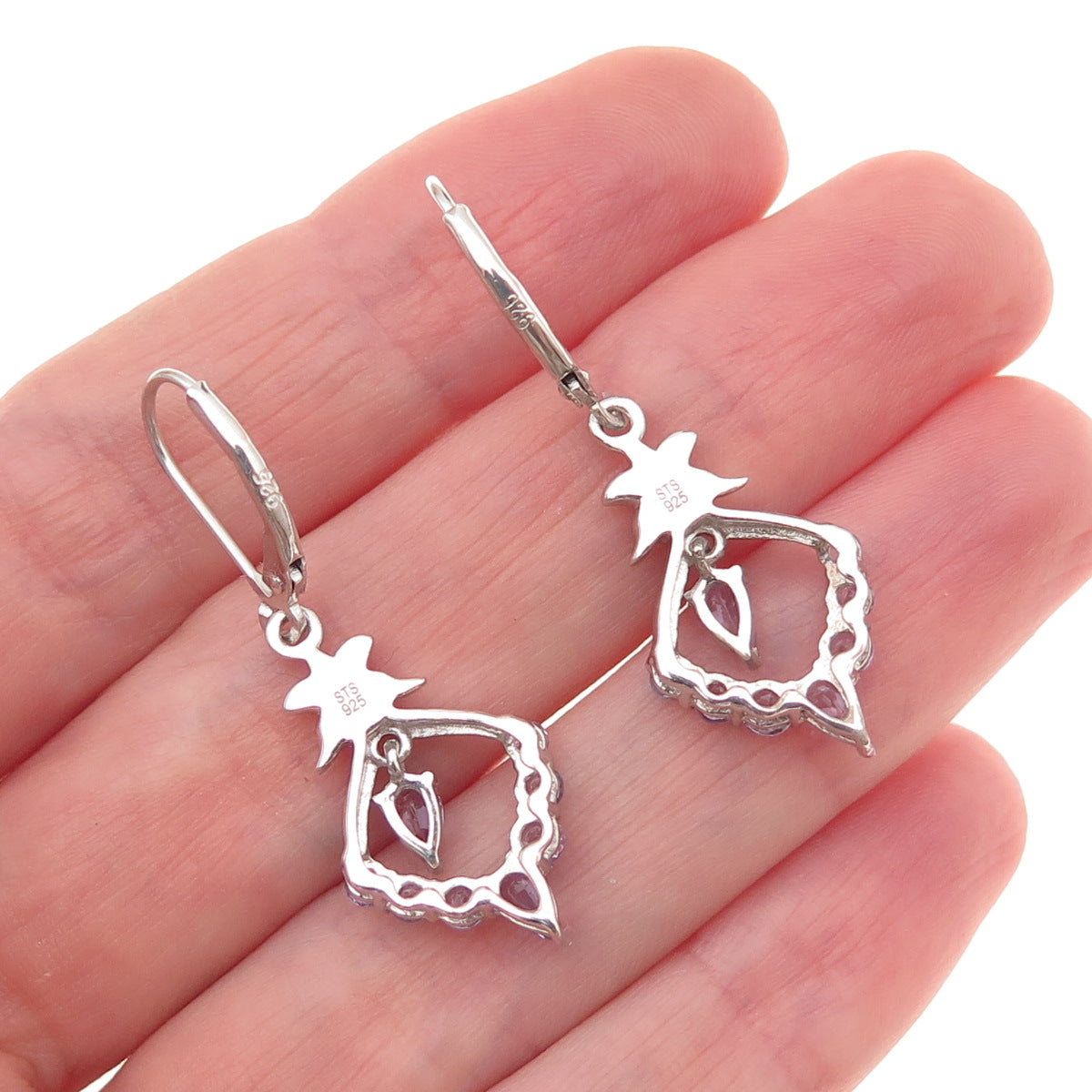 Chuck Clemency 925 Sterling Silver Real Tanzanite Floral Dangle Earrings