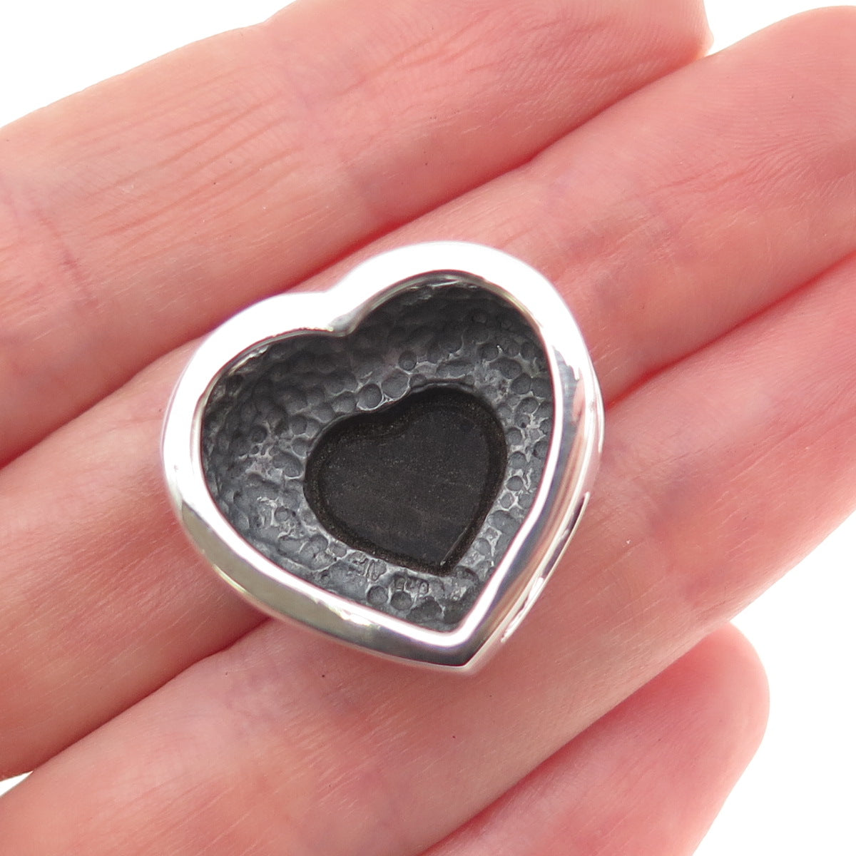 Chapal Zenray Sterling Silver Vintage Real Black Onyx Heart Slide Charm Pendant