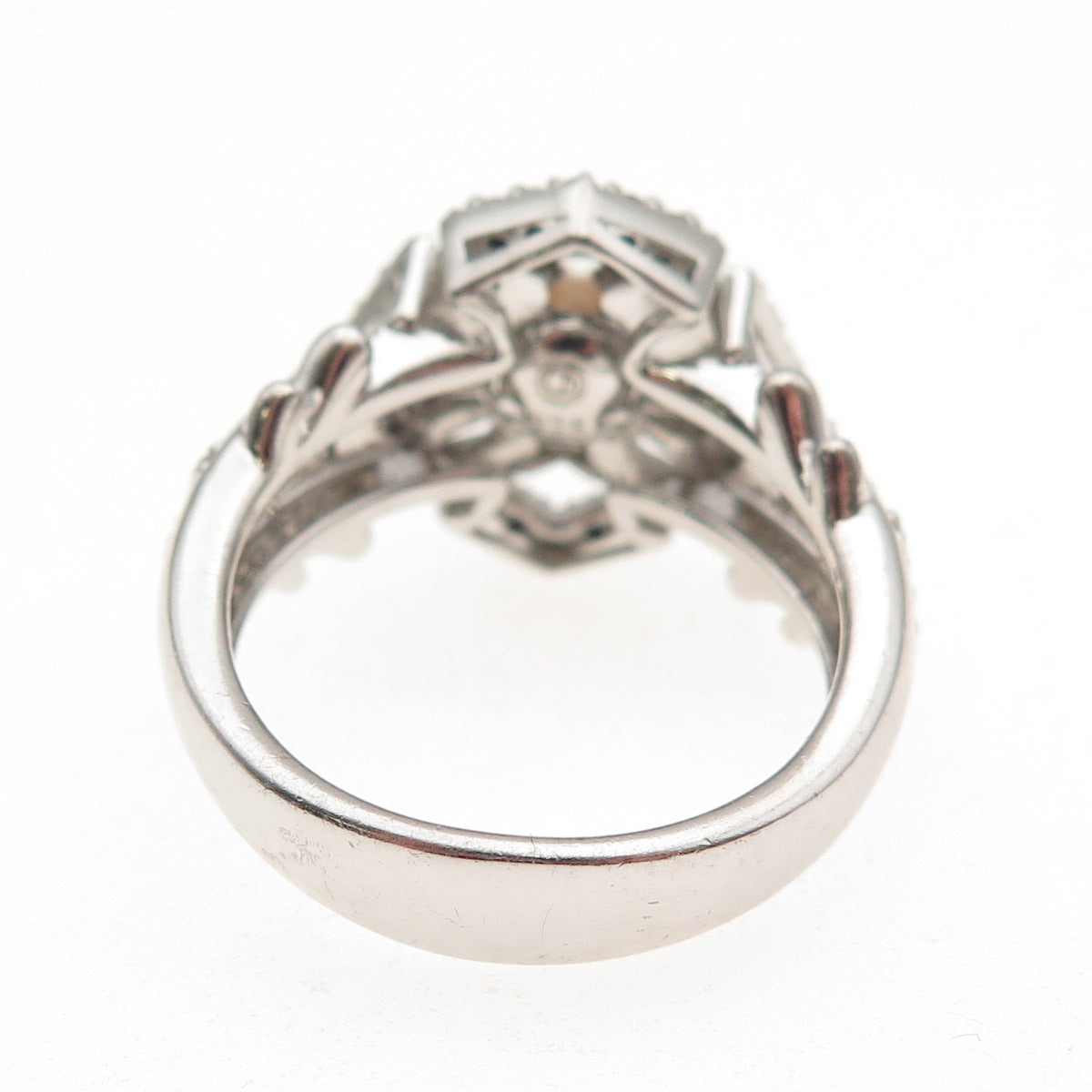 925 Sterling Silver Real Diamond & Pearl Floral Ring Size 10.25