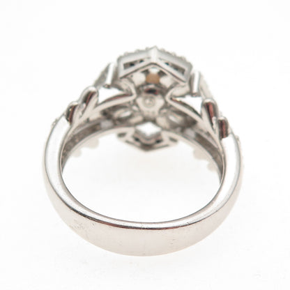 925 Sterling Silver Real Diamond & Pearl Floral Ring Size 10.25