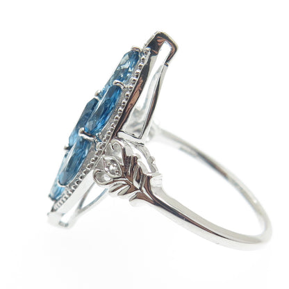 DSMK 925 Sterling Silver Real London Blue & White Topaz Cluster Ring Size 7.25