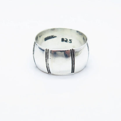 925 Sterling Silver Vintage Mexico Striped Band Ring Size 8.5