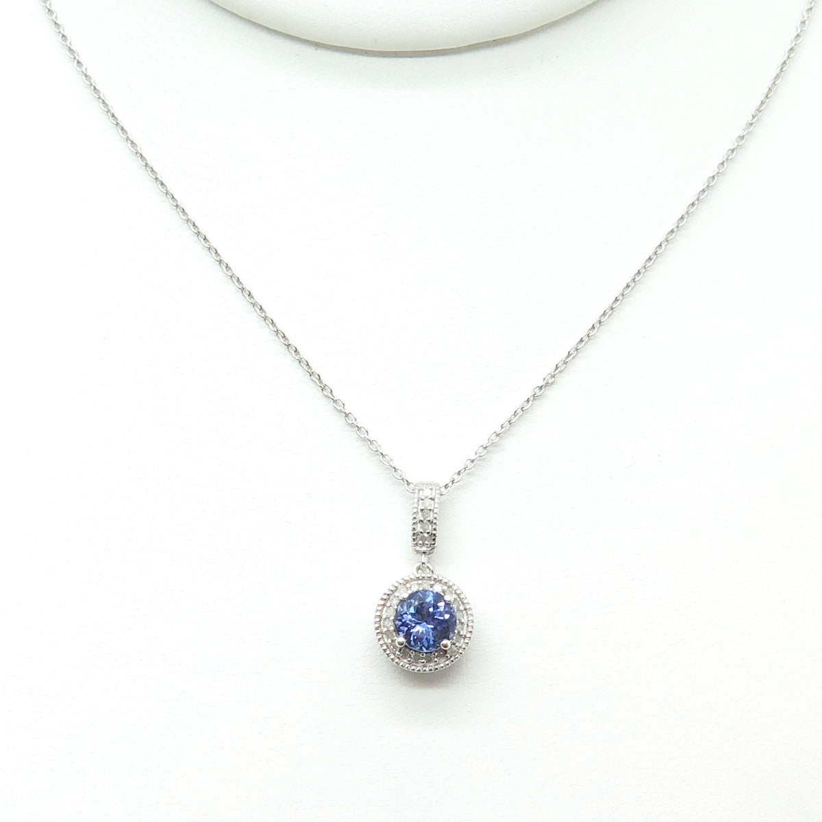 925 Sterling Silver Real Round-Cut Diamond & Tanzanite Cable Chain Necklace 18"