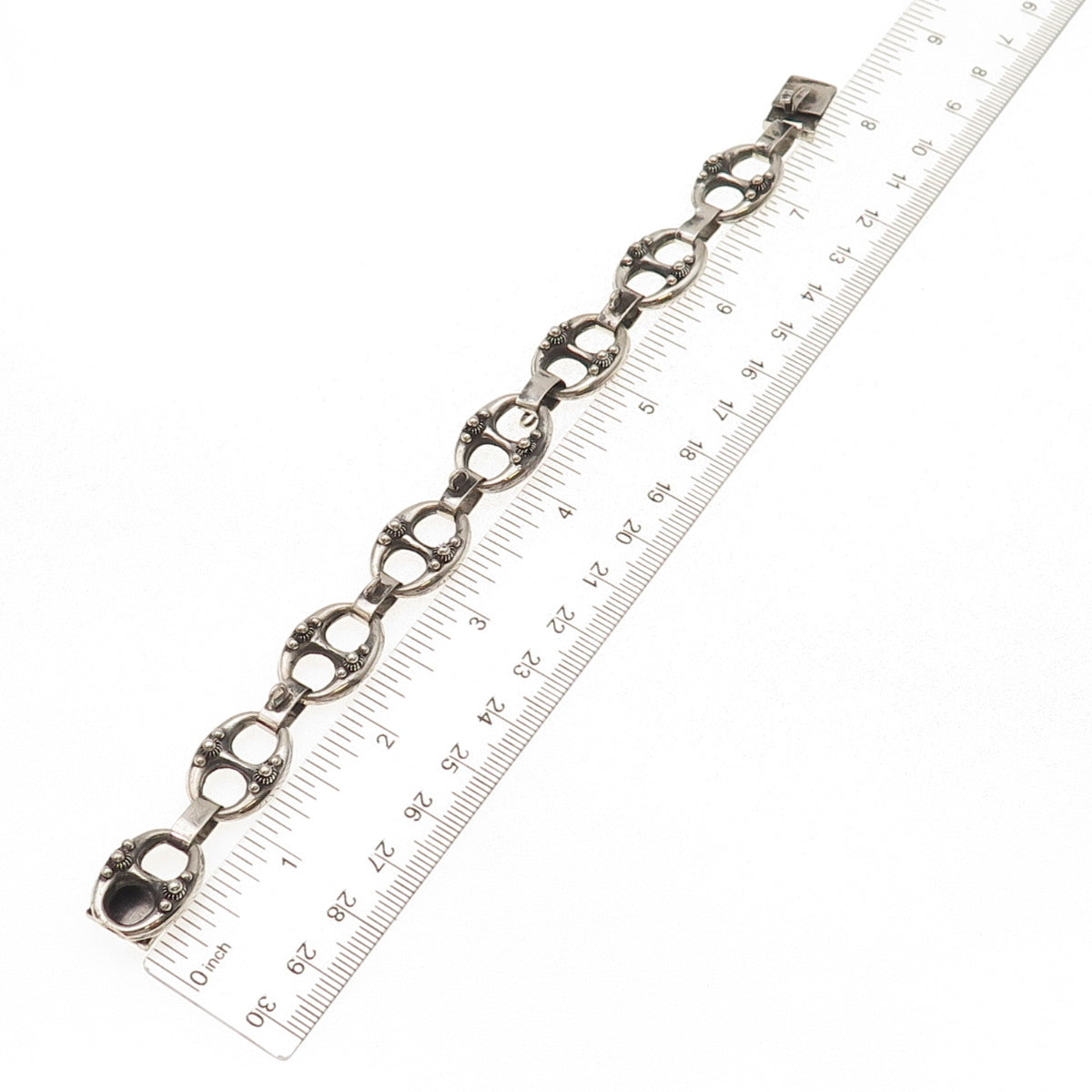 925 Sterling Silver Antique Art Deco Cannetille Anchor Link Bracelet 7.25"