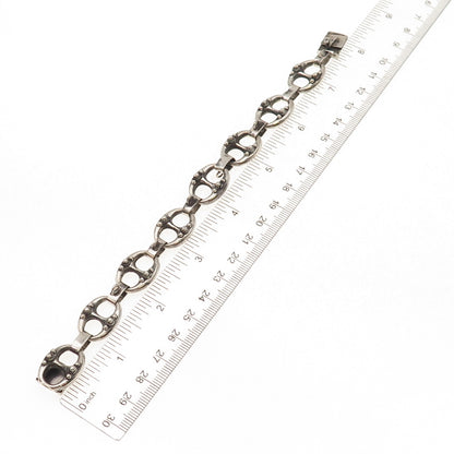 925 Sterling Silver Antique Art Deco Cannetille Anchor Link Bracelet 7.25"