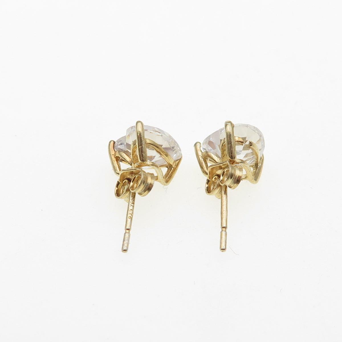925 Sterling Silver Gold Plated Heart-Cut C Z Stud Earrings