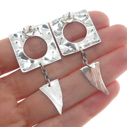 Old Pawn 925 Sterling Silver Vintage Hammered Finish Tribal Oxidized Earrings