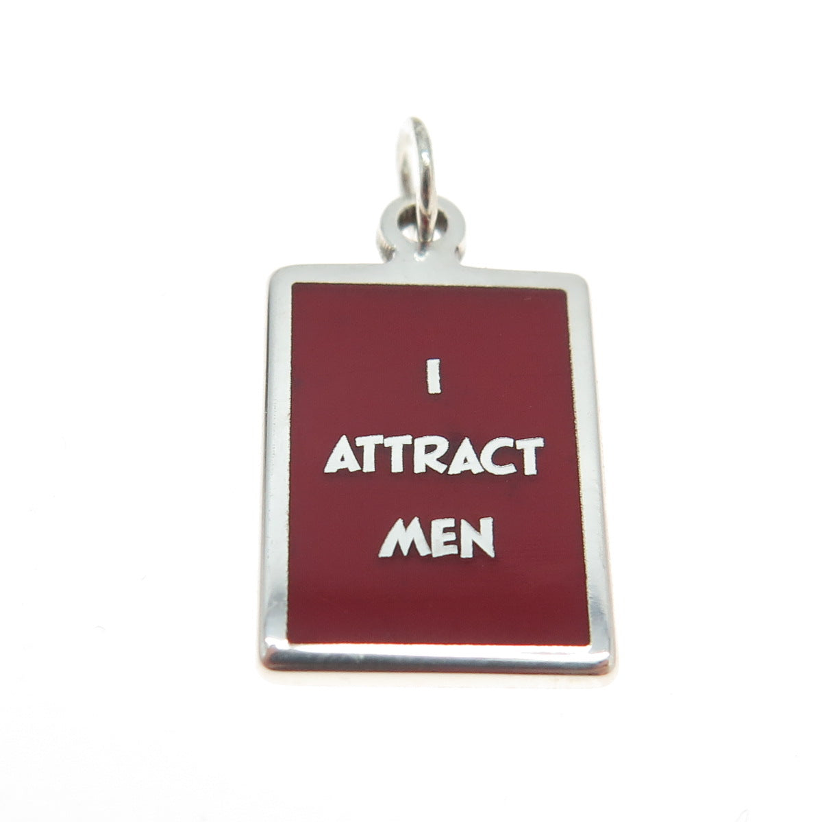 925 Sterling Silver Red Enamel "I Attract Men" Minimalist Charm Pendant