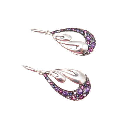 Ann King 925 Sterling Silver Real Amethyst Iolite & Topaz Dangle Earrings