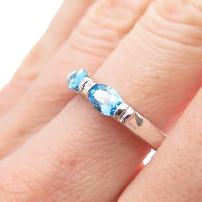 925 Sterling Silver Vintage Real Oval-Cut Blue Topaz Band Ring Size 6.25