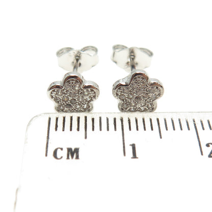 925 Sterling Silver Round-Cut C Z Flower Stud Earrings