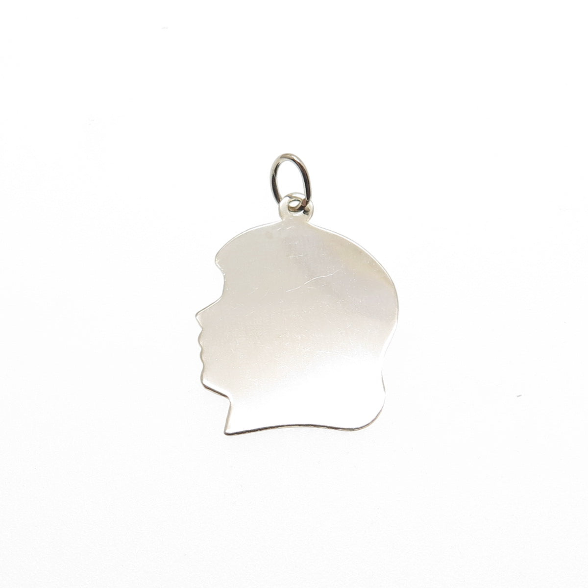 CREA 925 Sterling Silver Vintage Girl Portrait Tag Charm Pendant
