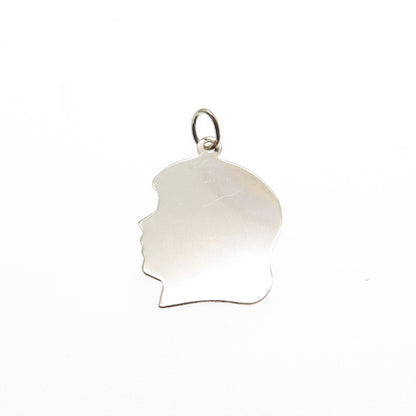 CREA 925 Sterling Silver Vintage Girl Portrait Tag Charm Pendant
