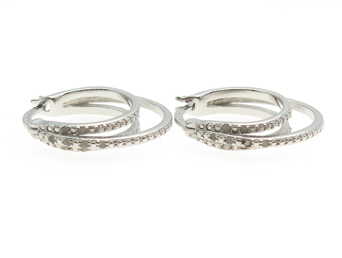 DBJ DEE BERKLE 925 Sterling Silver Real Diamond Multi-Circle Hoop Earrings