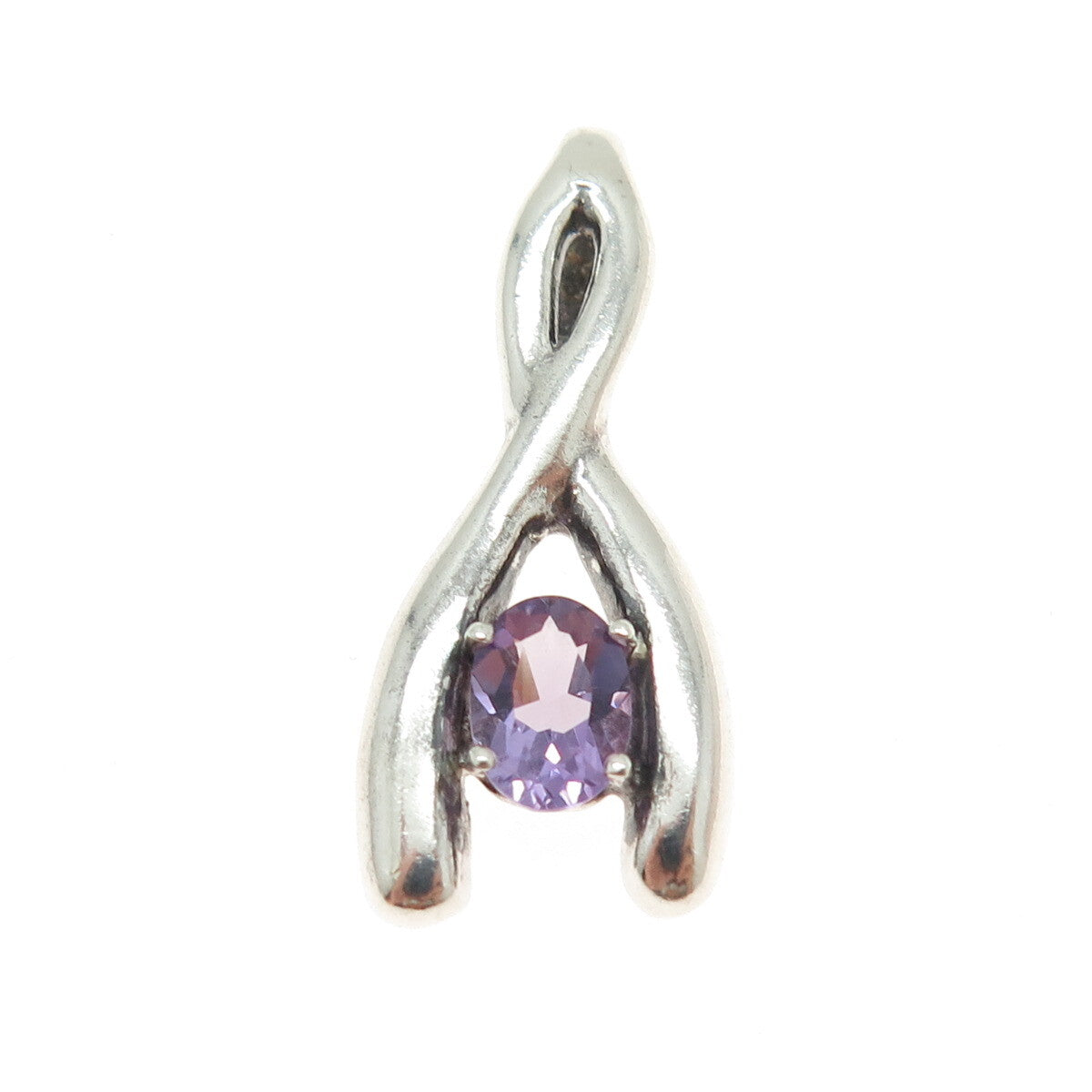 925 Sterling Silver Vintage Real Amethyst Wishbone Pendant