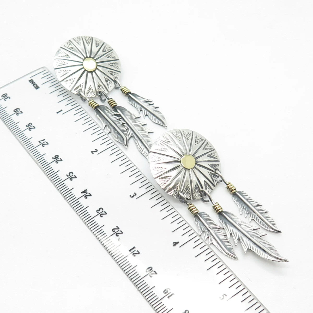925 Sterling Silver2-Tone Vintage Mexico Tribal Dangling Earrings