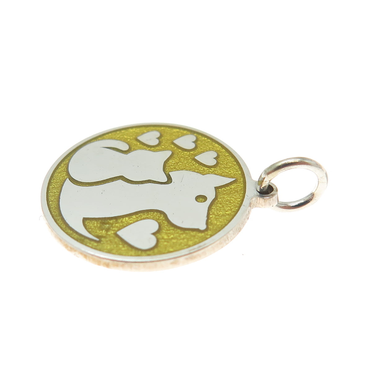 925 Sterling Silver Yellow Enamel Dog & Cat Friendship Minimalist Charm Pendant