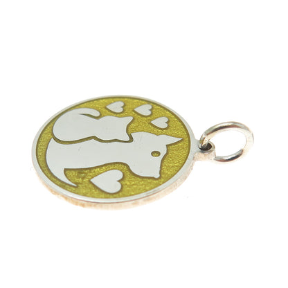 925 Sterling Silver Yellow Enamel Dog & Cat Friendship Minimalist Charm Pendant