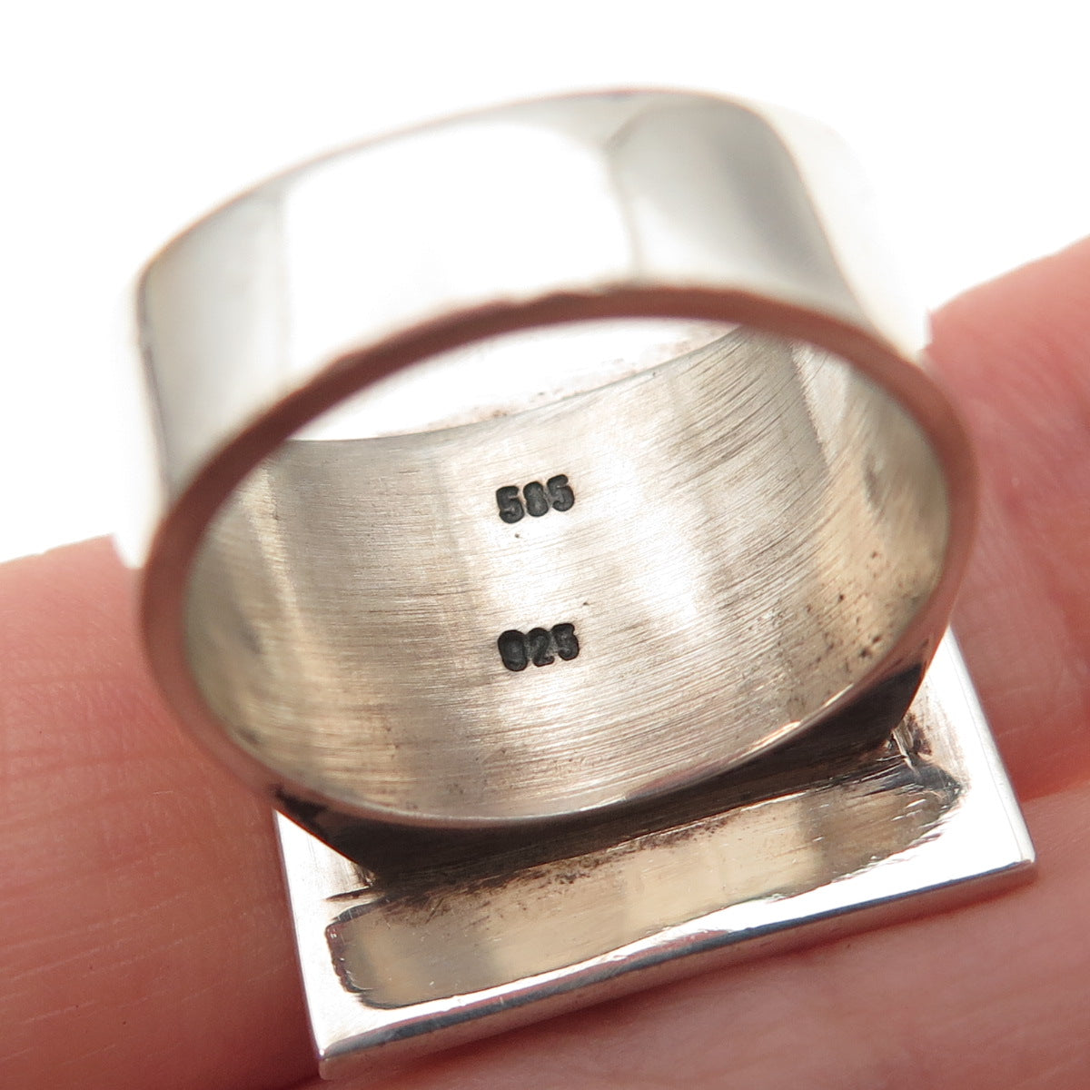 925 Sterling Silver 14K Gold Vintage Modernist Oxidized Ring Size 7
