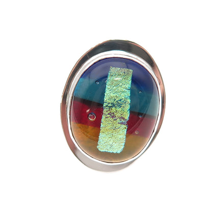 Barbara Sucherman 925 Sterling Silver Vintage Dichroic Glass Ring Size 5.25