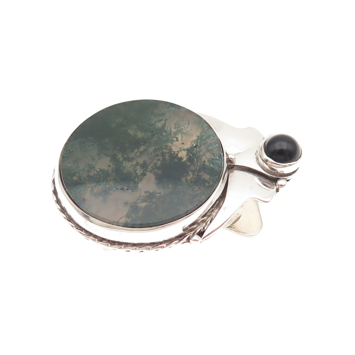 Old Pawn Sterling Silver Vintage Southwestern Agate & Black Onyx Bolo Tie Buckle