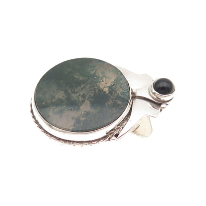 Old Pawn Sterling Silver Vintage Southwestern Agate & Black Onyx Bolo Tie Buckle