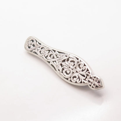 925 Sterling Silver Vintage Ornate Bar Pin Brooch