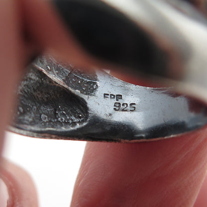925 Sterling Silver Vintage Modernist Dome Oxidized Ring Size 9