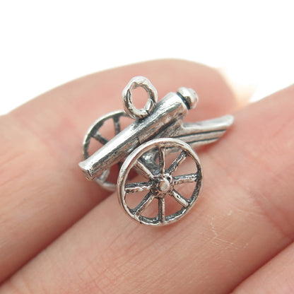 925 Sterling Silver Vintage Cannon Military Minimalist 3D Charm Pendant