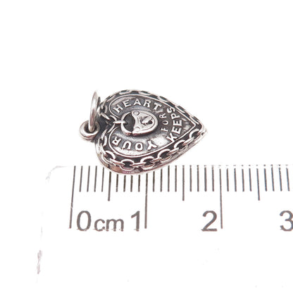 925 Sterling Antique Art Deco Your Heart for Keeps Chatelaine Charm Pendant