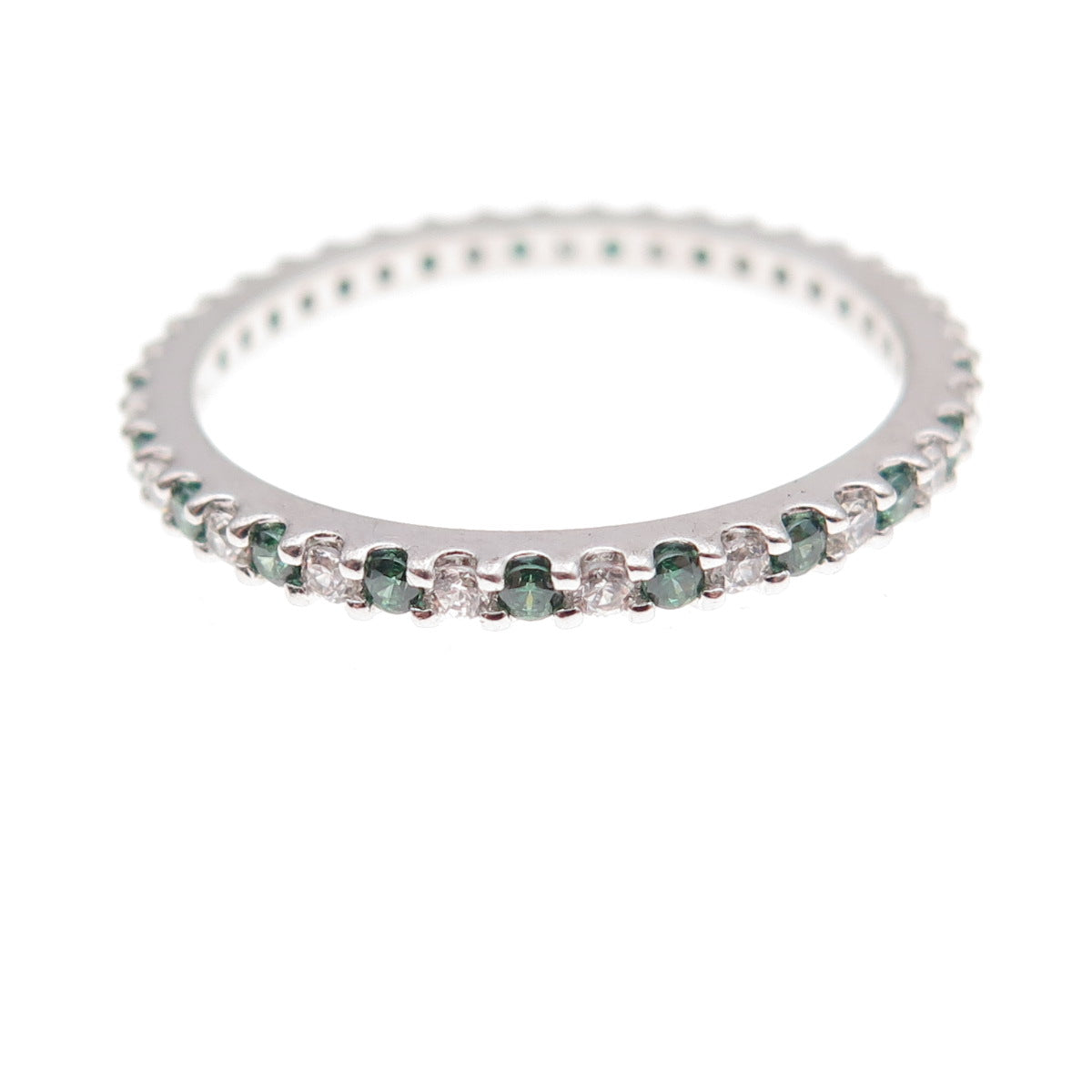 925 Sterling Silver Real Chrome Diopside & C Z Eternity Band Ring Size 9