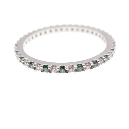 925 Sterling Silver Real Chrome Diopside & C Z Eternity Band Ring Size 9