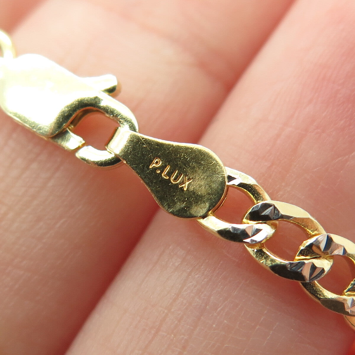 P. LUX 925 Sterling Silver Gold Plated Italy Diamond-Cut Curb Chain Necklace 24"