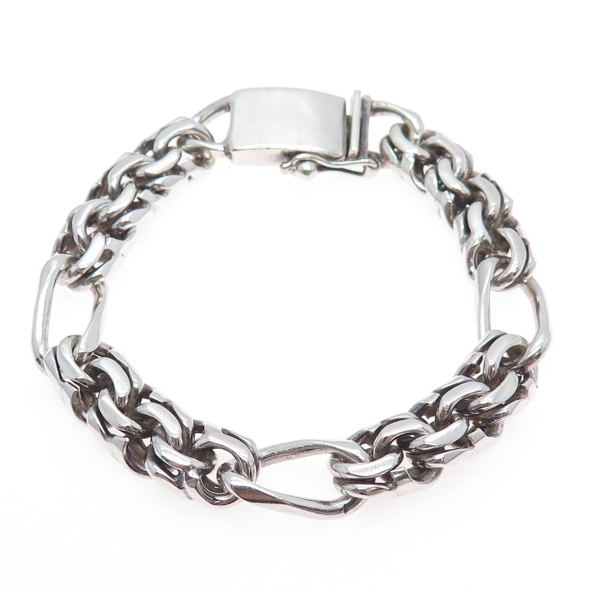 925 Sterling Silver Vintage Mexico Heavy 78.2g Bismark Link Bracelet 8.25"
