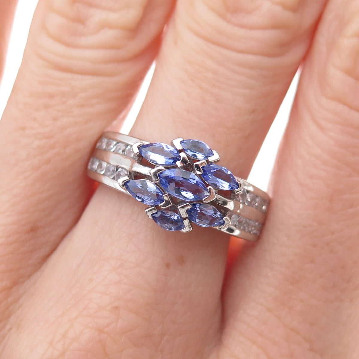 Chuck Clemency 925 Sterling Silver Real Tanzanite & White Topaz Ring Size 8