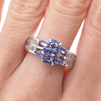 Chuck Clemency 925 Sterling Silver Real Tanzanite & White Topaz Ring Size 8