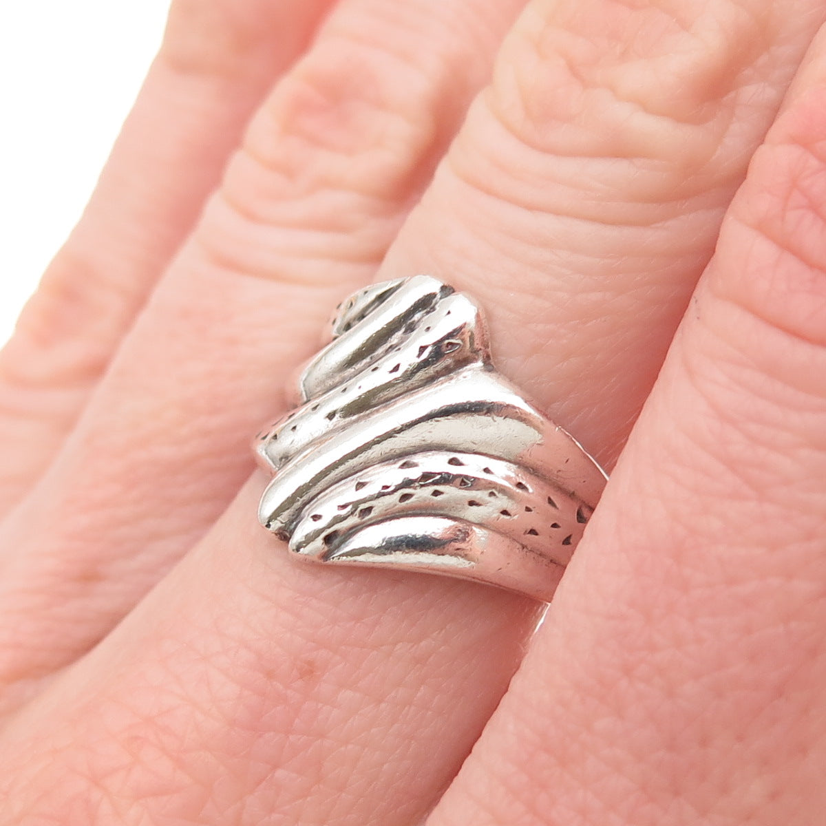 925 Sterling Silver Vintage Modernist Bypass Ring Size 6